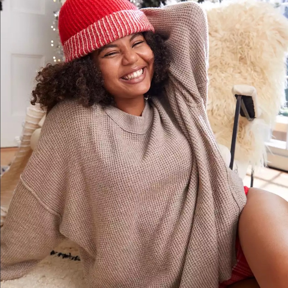 Aerie Waffle Oversized Crew Sweater